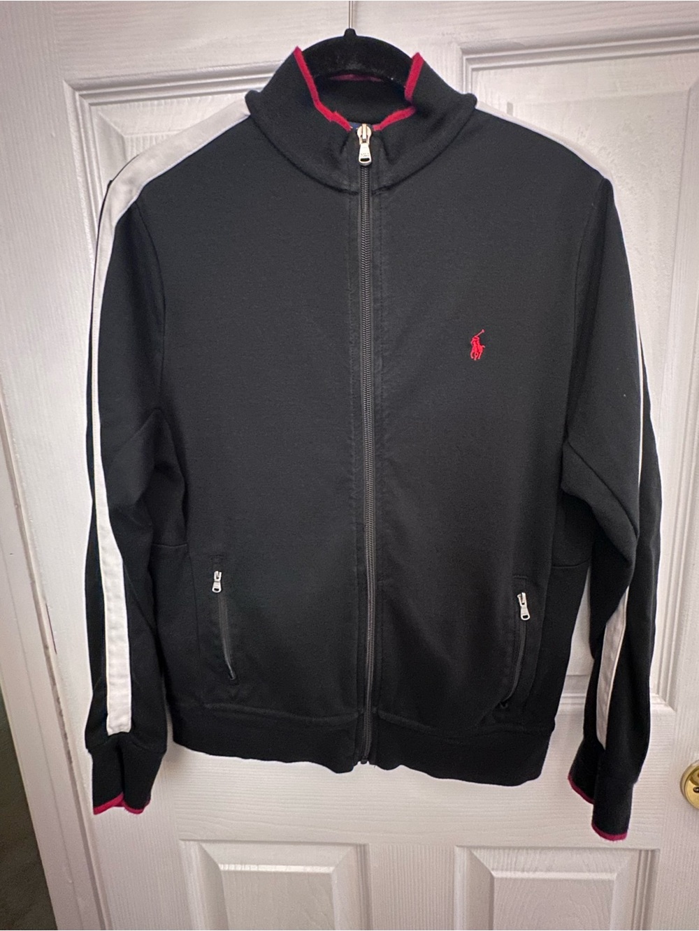 Ralph Lauren Black Knit Track Jacket with Red Accent Boy’s Size Large (14-16)
